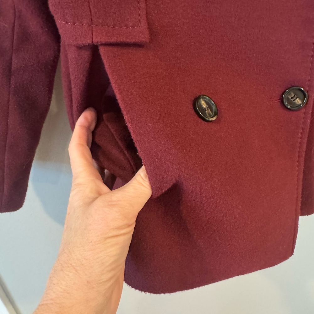H&M Pea Coat Women’s Lined Double-Breasted Coat Red/Maroon Button Up-Size 10 - Picture 5 of 7